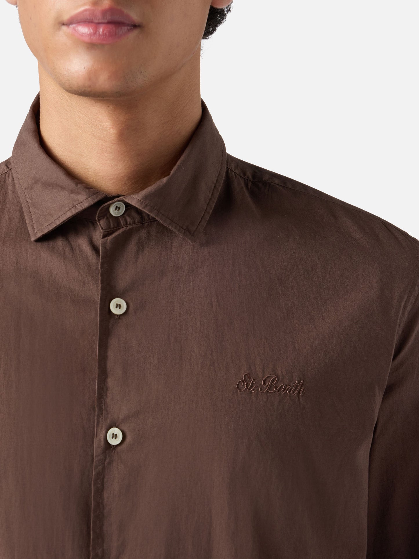 Brown Chemise shirt in pure cotton voile