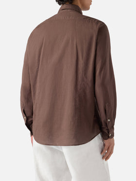 Brown Chemise shirt in pure cotton voile