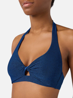 Top bikini Leda bralette in lurex blu con dettaglio cut out