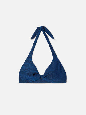 Top bikini Leda bralette in lurex blu con dettaglio cut out