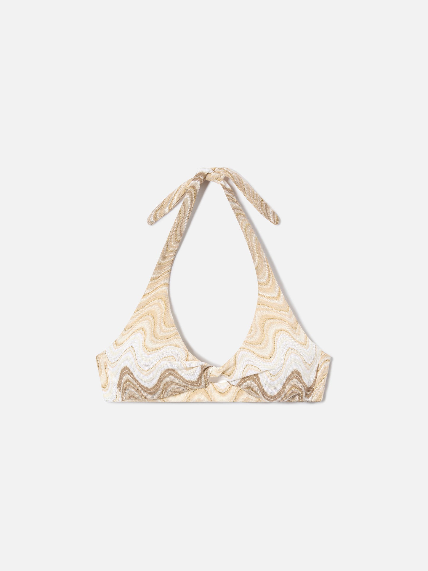 Leda bralette bikini top in gold raschel fabric with cut-out detail
