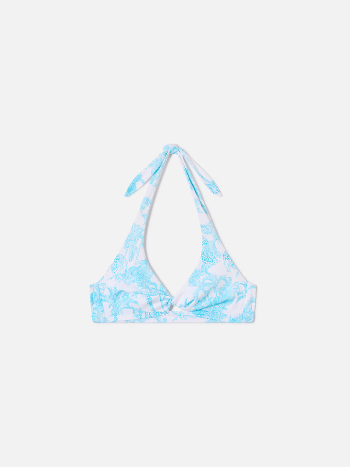 Leda Bikini-Oberteil im Bralette-Stil mit Toile-de-Jouy-Print und Cut-out-Detail 