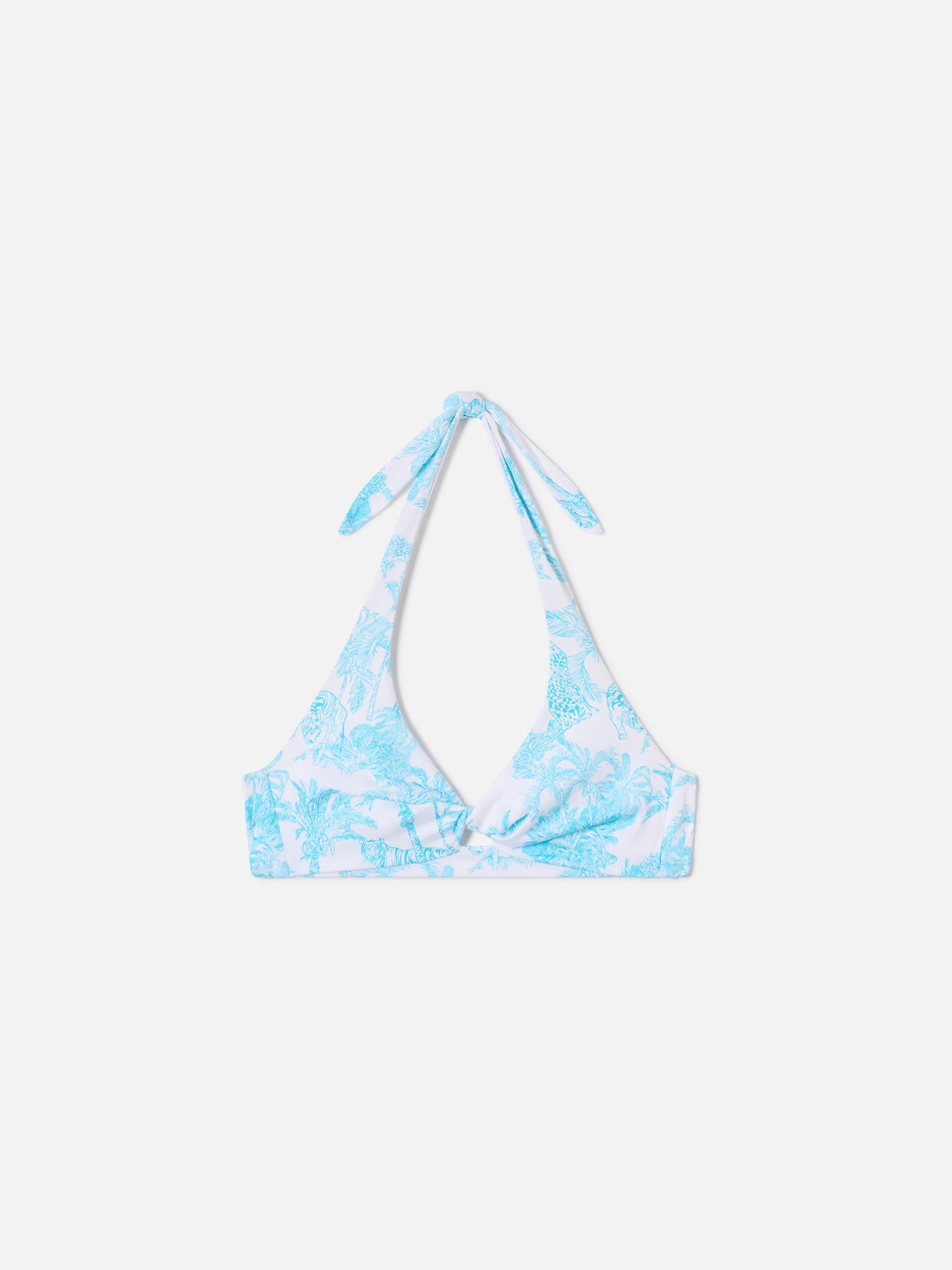 Top de bikini bralette Leda con estampado toile de Jouy y detalle cut-out 