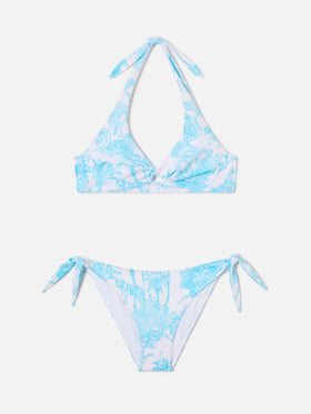 Bikini Leda Yali con stampa toile de jouy azzurra