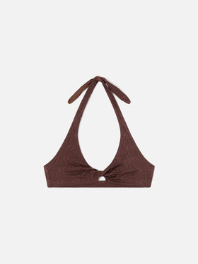Top bikini Leda bralette in sangallo marrone e dettaglio cut out