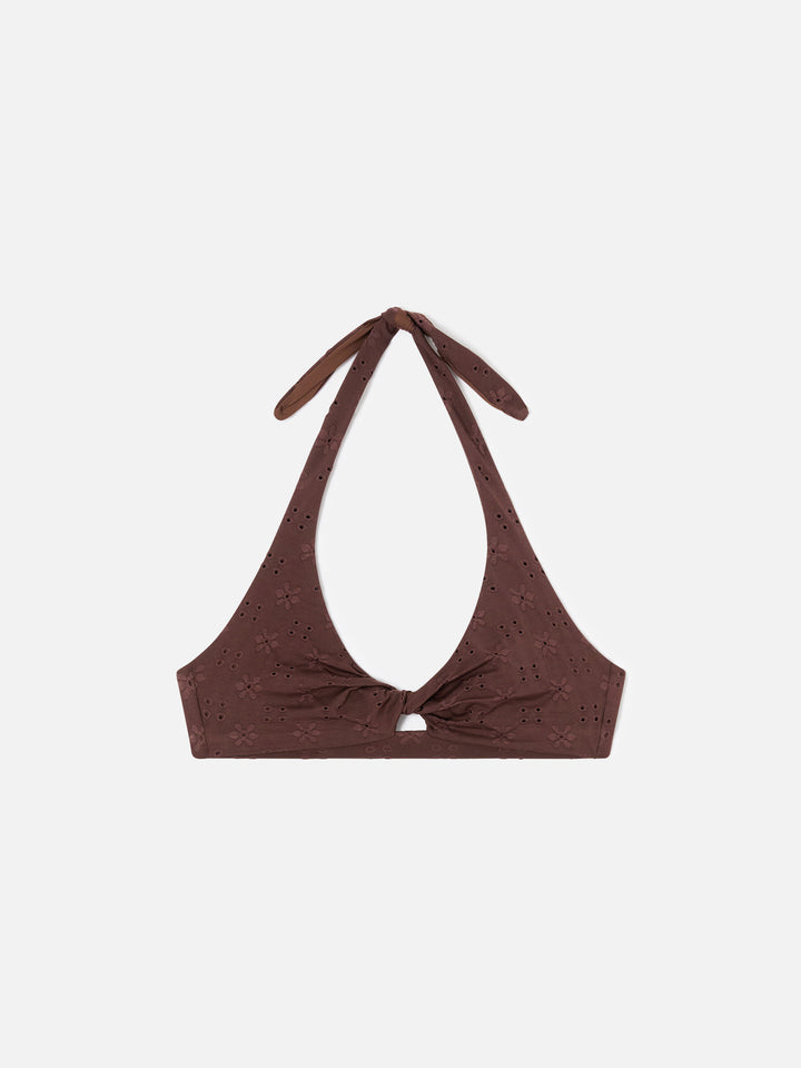 Top de bikini bralette Leda en sangallo marrón con detalle cut-out 