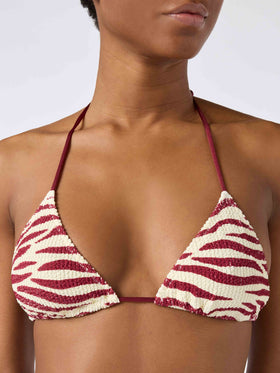 Top bikini Leah triangolo in tessuto crinkle zebrato