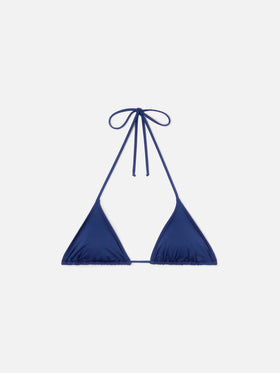 Haut de bikini triangle Leah à nouer en bleu marine uni 