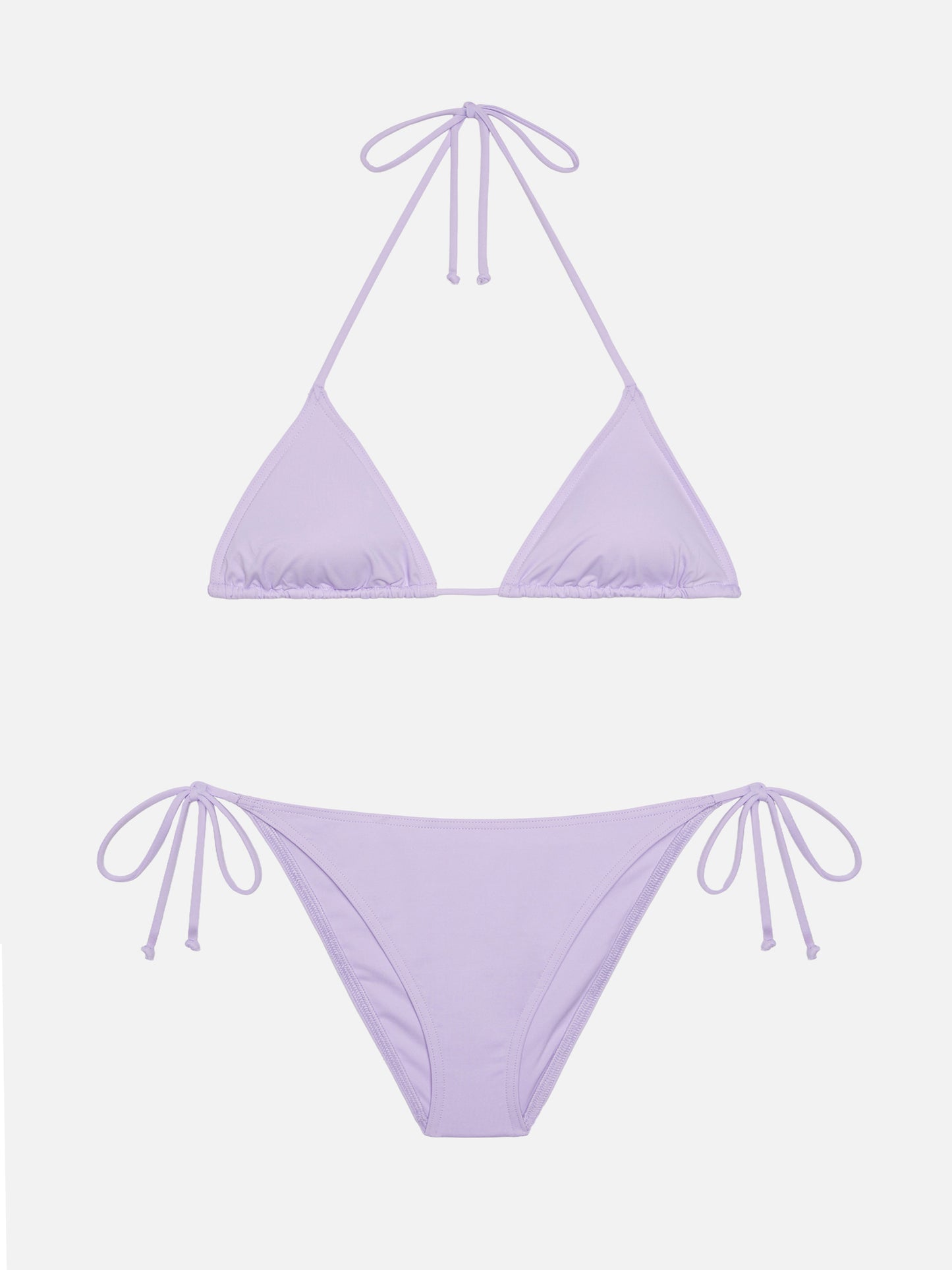 Lilafarbene klassische Badehose „Virgo“ – Lilafarbener Badeanzug mit Triangel-Oberteil „Leah“