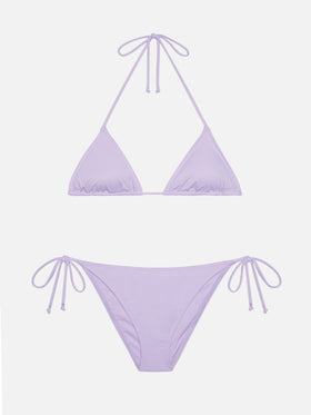 Lilafarbene klassische Badehose „Virgo“ – Lilafarbener Badeanzug mit Triangel-Oberteil „Leah“