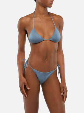 Leah top bikini triangolo shimmer blu avio - Norah slip mare cheekiest crinkle marrone