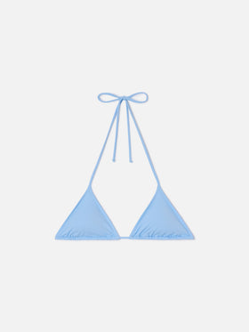Haut de bikini triangle Leah à liens en bleu clair uni 
