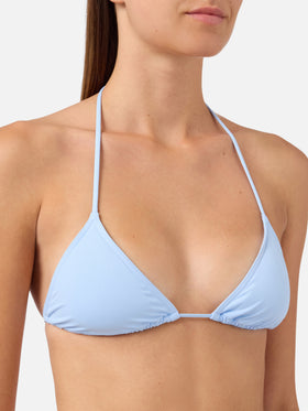 Bikini triangular Leah Virgo azul claro con lazos 