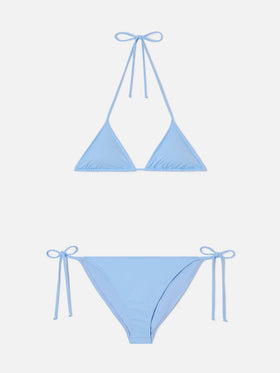 Bikini triangular Leah Virgo azul claro con lazos 