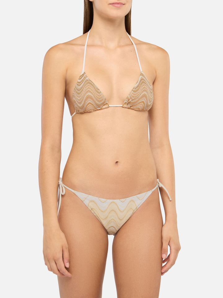 Klassische Badehose aus Raschelstrick mit Wellenmuster Virgo – Triangel-Top mit Raschelmuster Leah