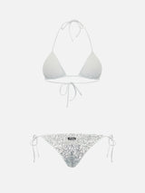 Bikini a triangolo paillettes argento da donna Leah Marielle