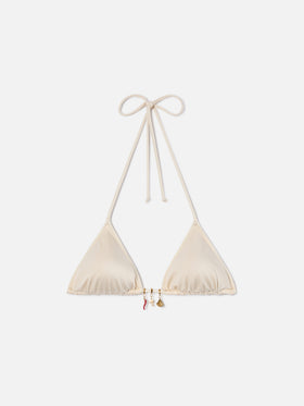 Top bikini Leah triangolo in tessuto glossy finish con charms