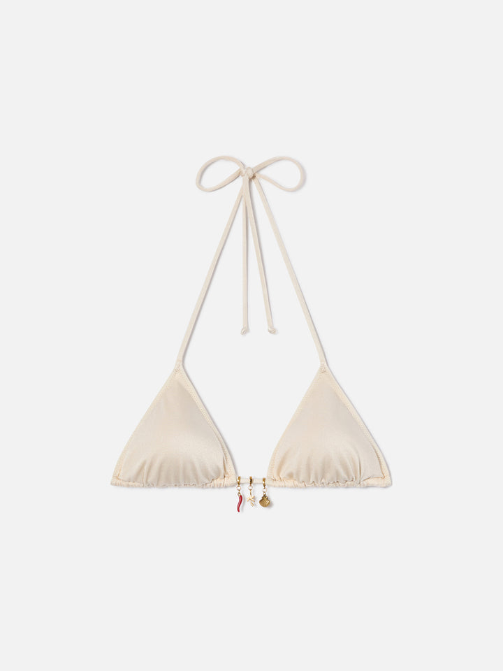 Leah Triangel-Bikinioberteil aus Stoff mit glänzendem Finish und Charms 