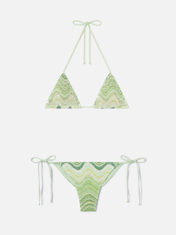 Bikini Leah Marielle raschel onde degradé verde con paillettes