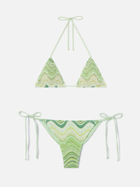 Bikini Leah Marielle raschel onde degradé verde con paillettes