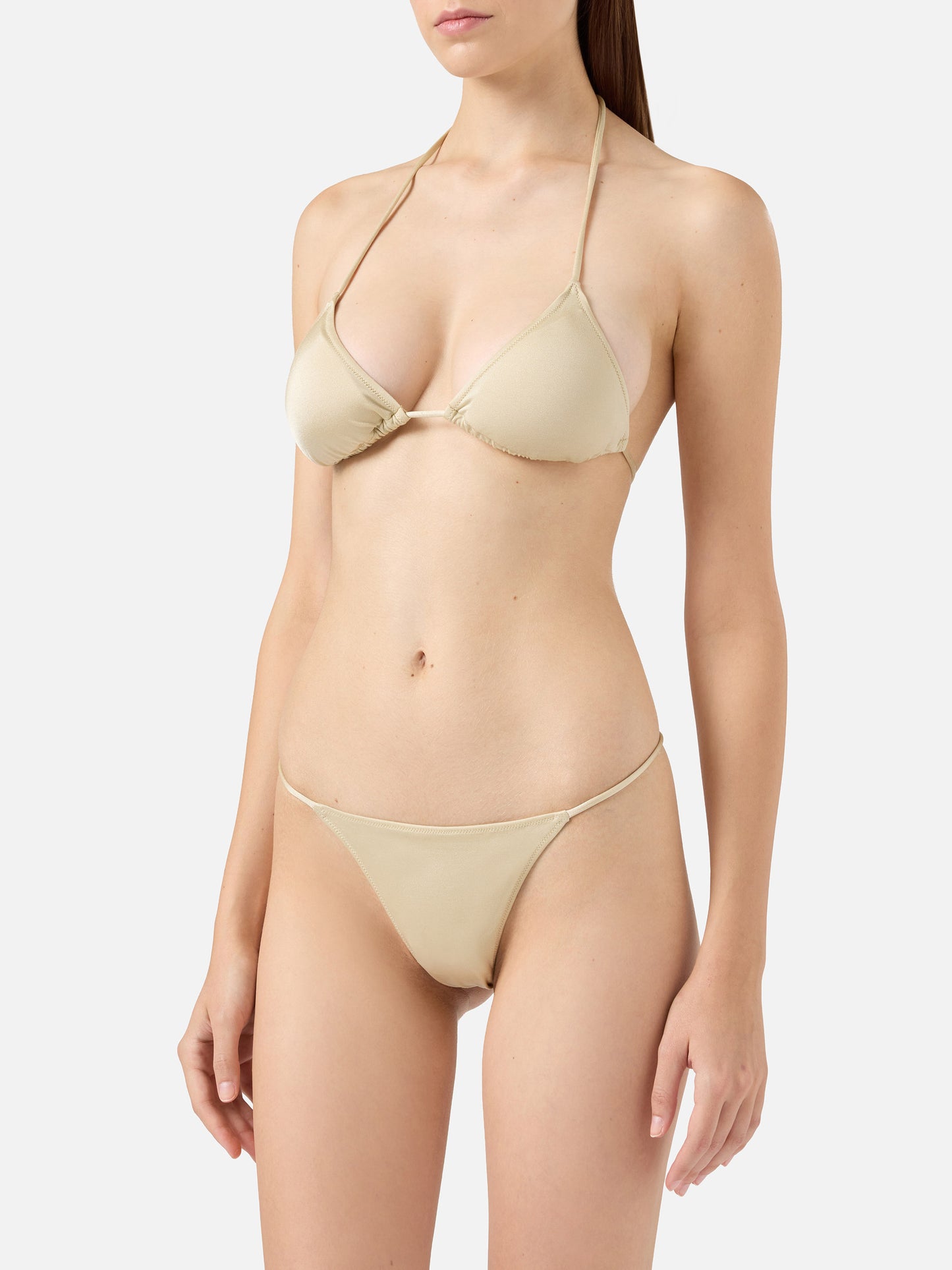 Jodene slip mare sgambato oro shimmer - Leah top bikini triangolo shimmer oro