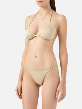 Jodene slip mare sgambato oro shimmer - Leah top bikini triangolo shimmer oro