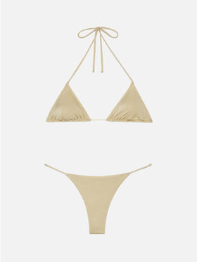 Jodene slip mare sgambato oro shimmer - Leah top bikini triangolo shimmer oro