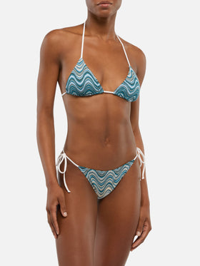 Marielle raschel classic swim briefs with wave pattern - Leah raschel wave pattern triangle top