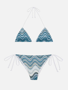 Marielle raschel classic swim briefs with wave pattern - Leah raschel wave pattern triangle top