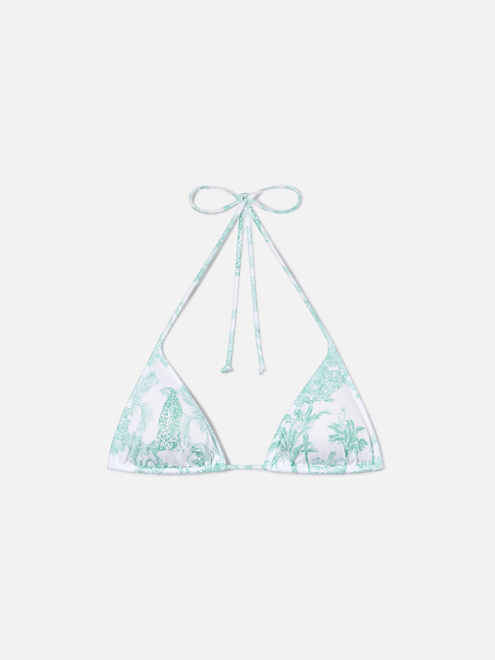 Top bikini Leah triangolo con stampa toile de jouy verde
