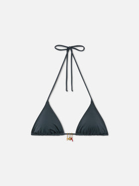 Haut de bikini triangle Leah en tissu gris à finition brillante avec charms 
