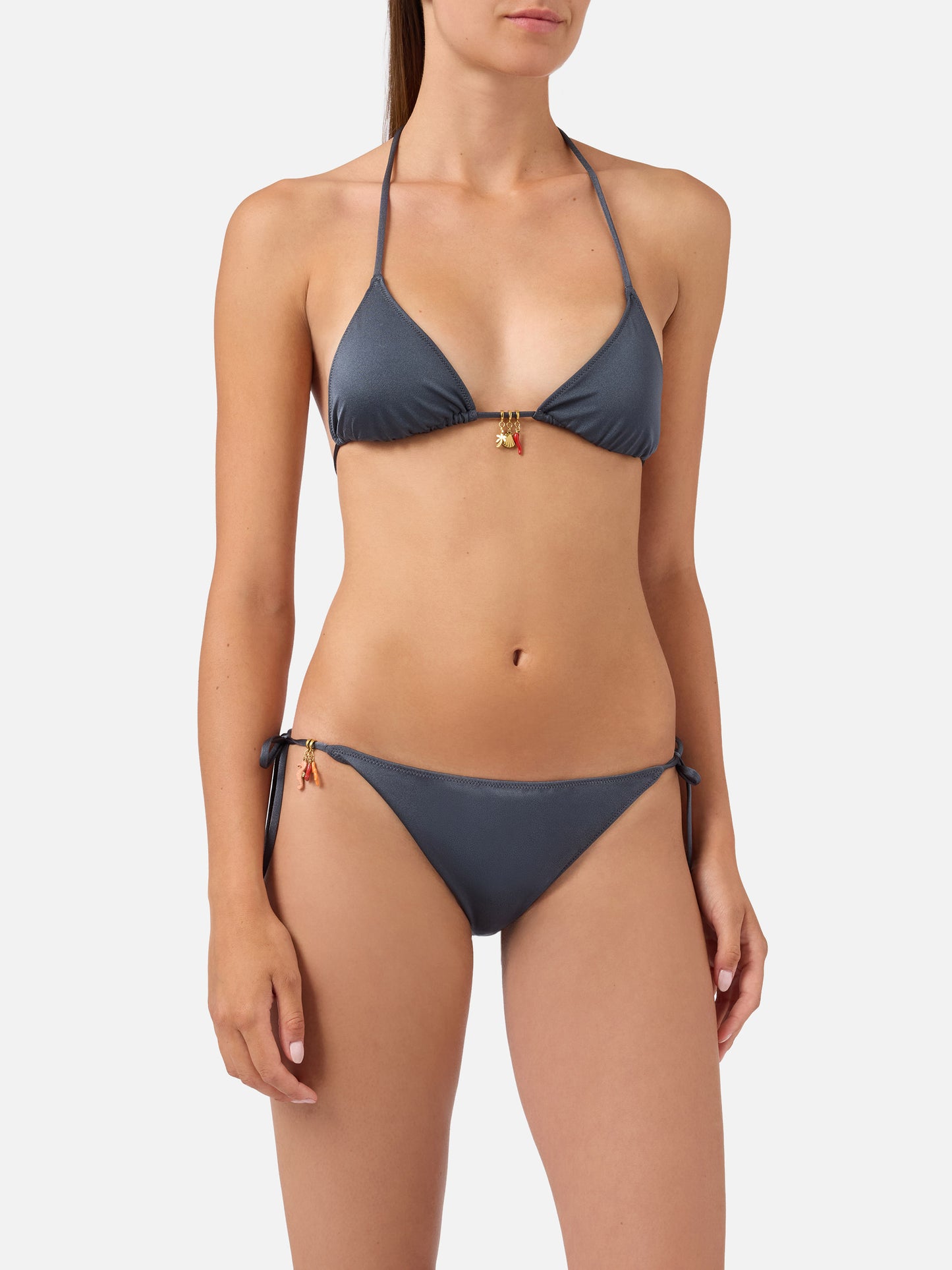 Bikini Leah Virgo glossy finish grigio scuro con charms