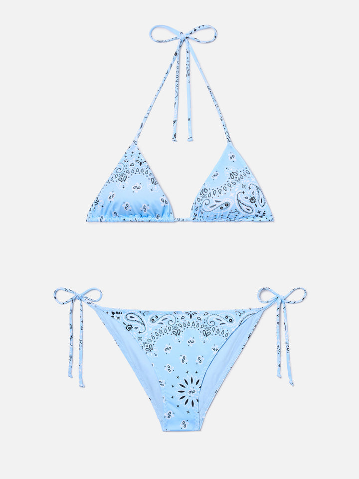 Bikini Leah Virgo con stampa bandana azzurra