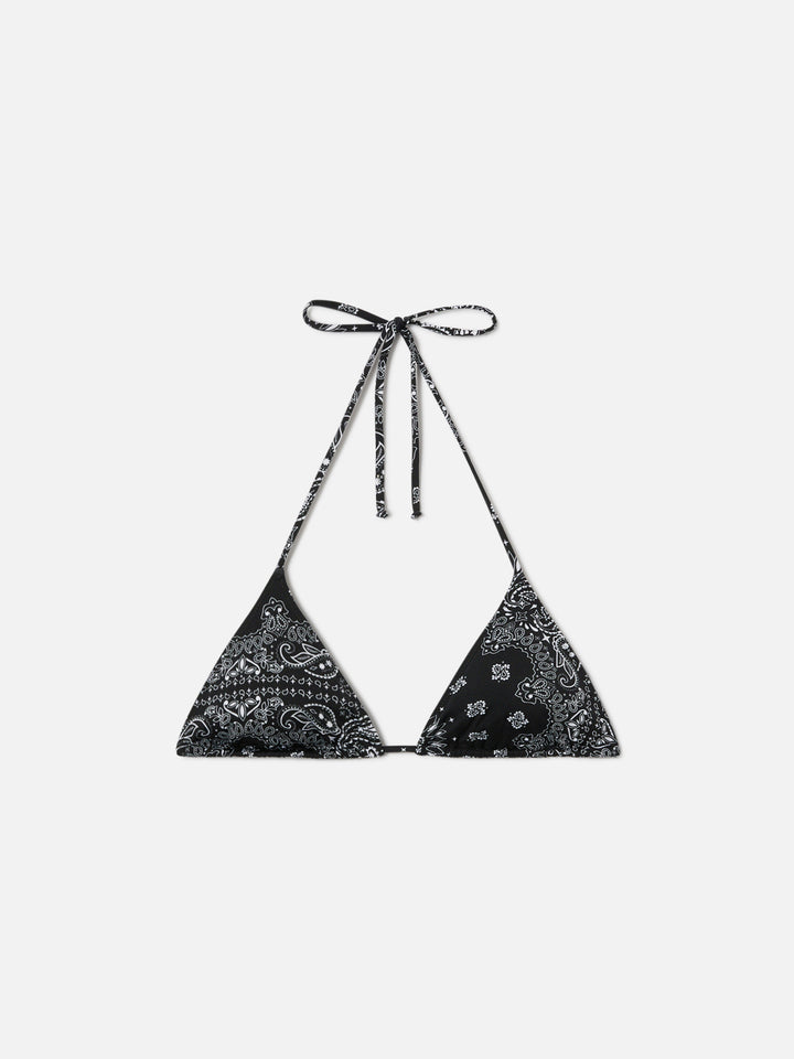 Top bikini Leah triangolo con stampa bandana nera