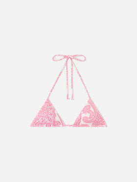 Pink paisley Leah triangle bikini top