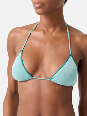 Haut de bikini triangle Leah en lurex vert d’eau 