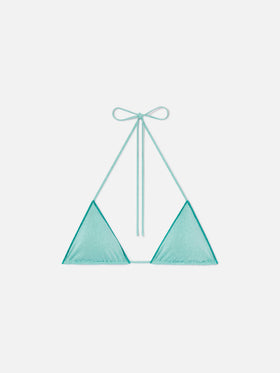 Haut de bikini triangle Leah en lurex vert d’eau 
