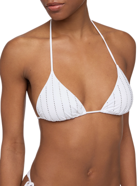 Bikini bianco classico a triangolo Leah Marielle con decorazione a righe in strass