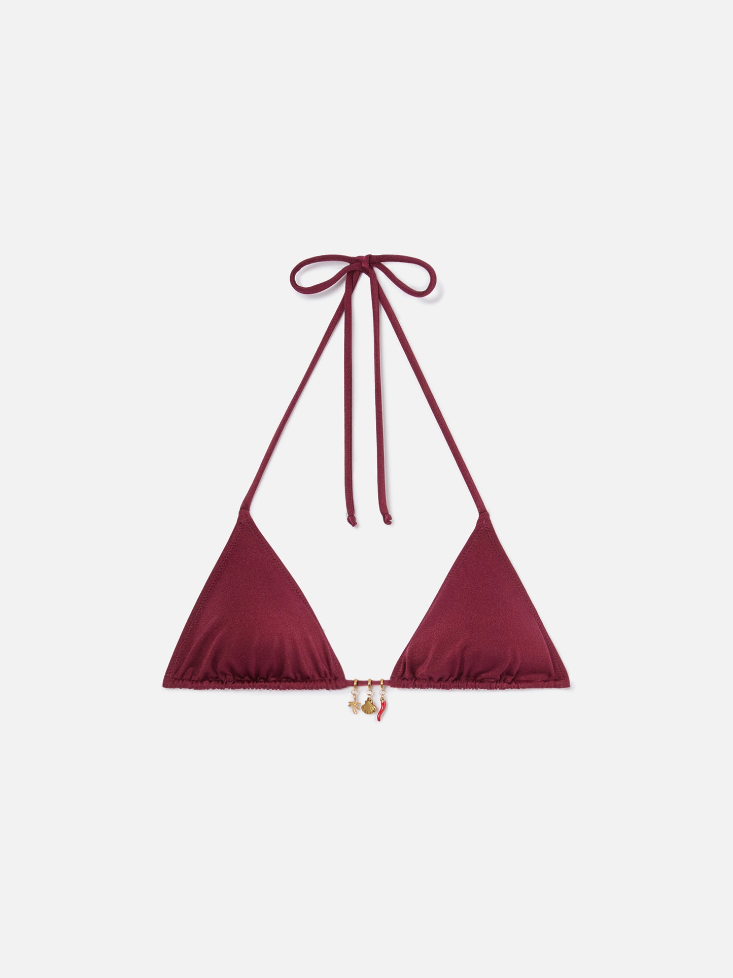 Top bikini Leah triangolo in tessuto glossy finish rosso con charms
