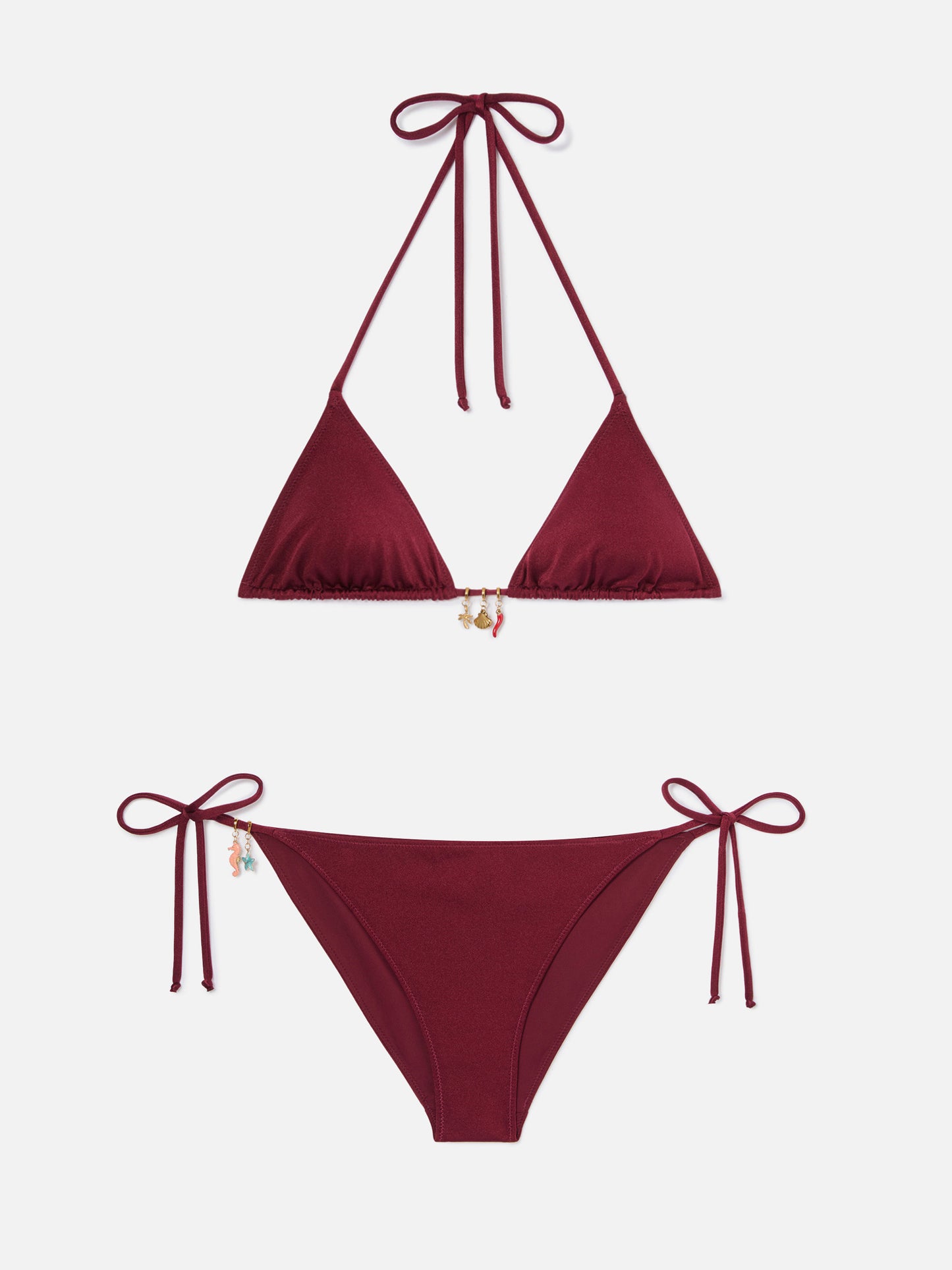 Bikini Leah Virgo rojo con acabado brillante y charms 