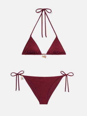 Bikini Leah Virgo rojo con acabado brillante y charms 