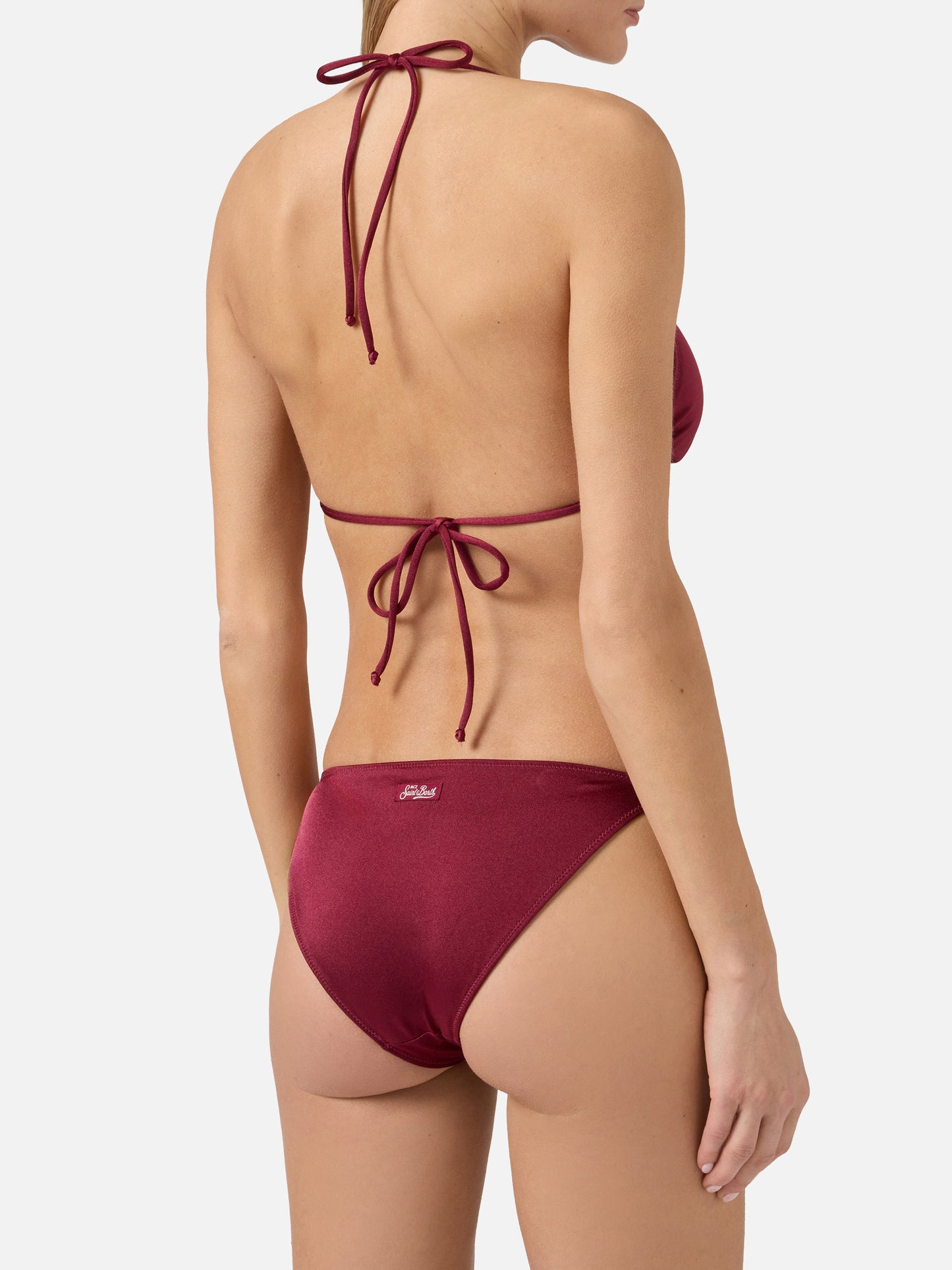Bikini Leah Virgo rojo con acabado brillante y charms 