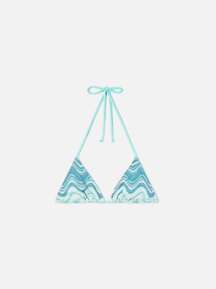 Top bikini Leah triangolo in tessuto raschel degrade verde aqua