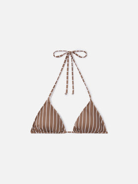 Top bikini Leah triangolo a righe beige e bianche