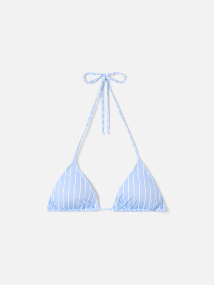 Top bikini Leah triangolo a righe azzurre e bianche
