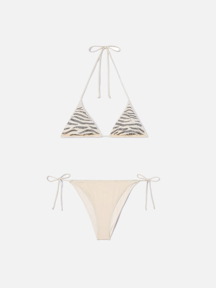 Bikini Leah Teen in tessuto glossy finish con strass zebrati