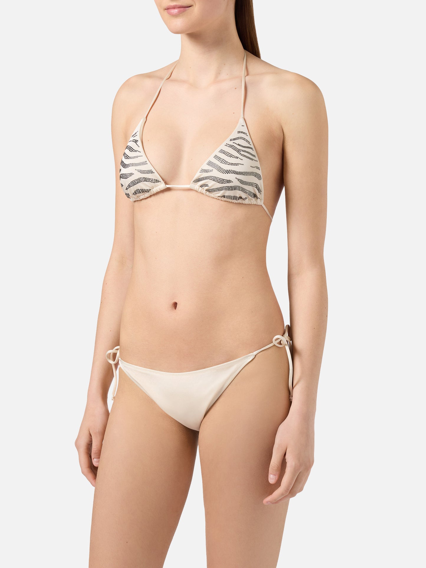 Bikini Leah Teen in tessuto glossy finish con strass zebrati