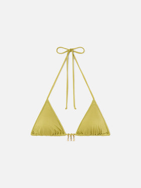 Haut de bikini triangle Leah en tissu vert à finition brillante avec charms 