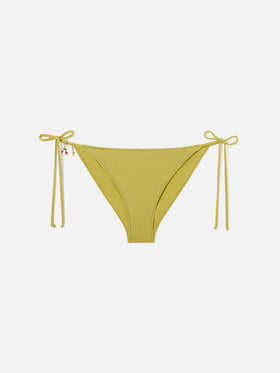 Virgo classic bikini bottoms in pistachio green glossy-finish fabric with charm details