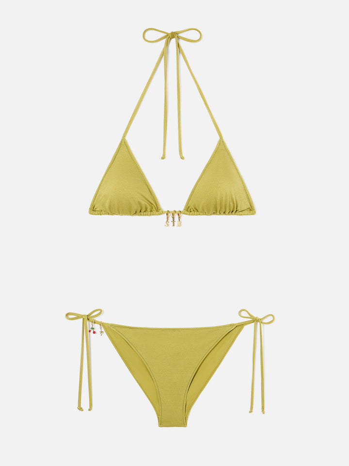 Bikini triangle Leah Virgo vert pistache à finition brillante avec charms 